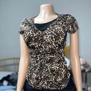 Y2K Leopard Print Fitted Blouse with Black Accents